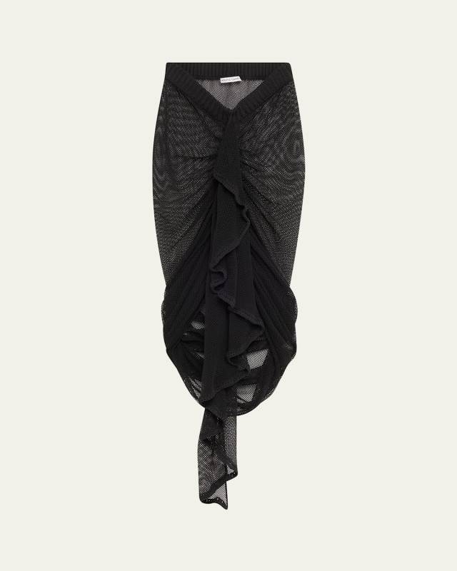 Wave Mesh-Knit Ruched Skirt